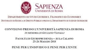 Pene per l’individuo e pene per l’ente (Roma, 25-26 Maggio 2018) Pene per l’individuo e pene per l’ente (Roma, 25-26 Maggio 2018)
