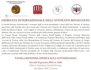 Giornata internazionale dell’avvocato minacciato (24 gennaio 2019, Venezia) Giornata internazionale dell’avvocato minacciato (24 gennaio 2019, Venezia)