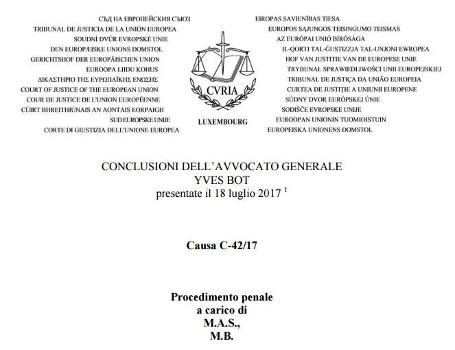 Le conclusioni dell’avvocato generale Bot nella causa sul rinvio pregiudiziale Taricco: verso uno scontro frontale conclusioni avv gen