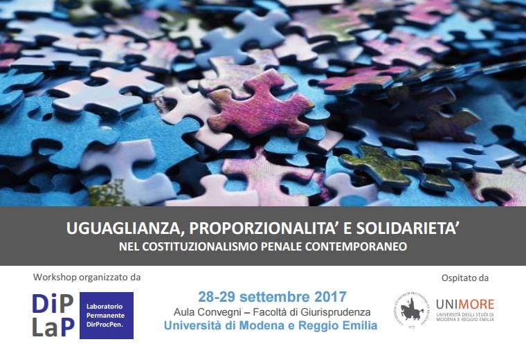 Uguaglianza, proporzionalità e solidarietà nel costituzionalismo penale contemporaneo (Modena, 28-29 settembre 2017) locandina dip lap modena