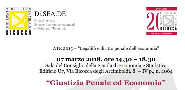 Giustizia Penale ed Economia (7 marzo 2018, Milano)