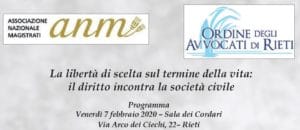 La libertà di scelta sul termine della vita: il diritto incontra la società civile (Rieti, 7 febbraio 2020) La libertà di scelta sul termine della vita: il diritto incontra la società civile (Rieti, 7 febbraio 2020)