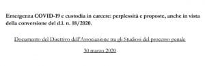 Coronavirus e carcere: il documento del Direttivo dell’Associazione tra gli Studiosi del Processo Penale “G. D. Pisapia”. Coronavirus e carcere: il documento del Direttivo dell’Associazione tra gli Studiosi del Processo Penale “G. D. Pisapia”.