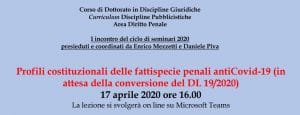 Profili costituzionali delle fattispecie penali antiCovid-19 in attesa della conversione del DL 19/2020 (17 aprile 2020) Profili costituzionali delle fattispecie penali antiCovid-19 in attesa della conversione del DL 19/2020 (17 aprile 2020)