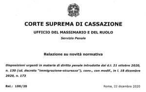 D.L. sicurezza-immigrazione: la relazione dell’Ufficio del Massimario della Cassazione D.L. sicurezza-immigrazione: la relazione dell’Ufficio del Massimario della Cassazione